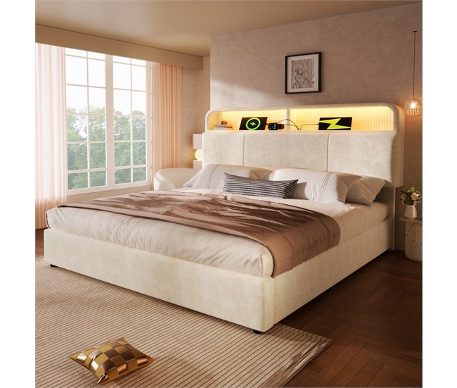 Cama con almacenaje de terciopelo 145x211 Beige