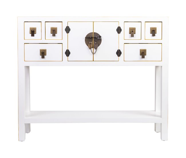 Aparador de madera de 6 cajones y 2 puertas Blanco