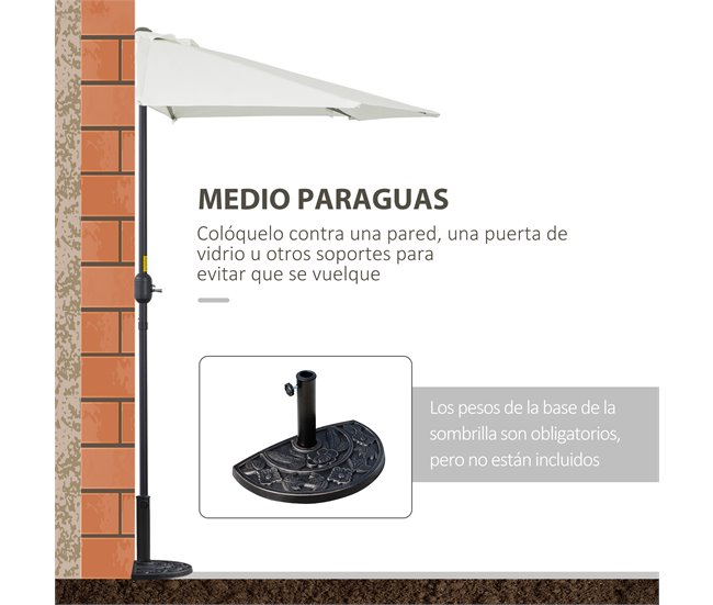Sombrilla de Jardín Metal, Poliéster Outsunny 269x138 Crudo