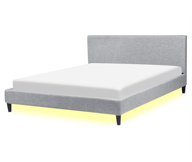 Beliani Cama LED Poliéster FITOU 170x214 Gris Claro