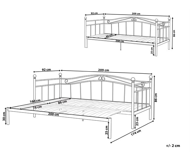 Beliani Cama con somier Metal TULLE 92x209 Blanco