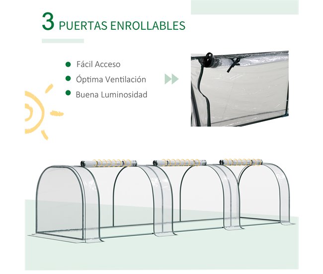 Invernadero Túnel PVC, acero Outsunny Multicolor