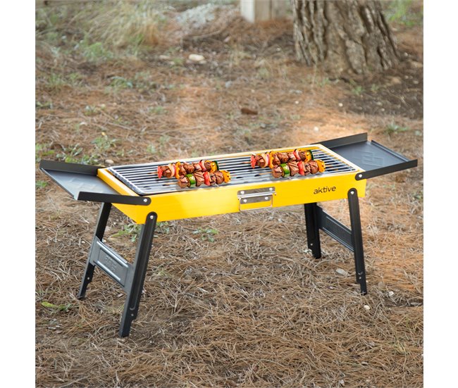 Aktive Barbacoa carbón plegable acero con bandejas laterales Amarillo