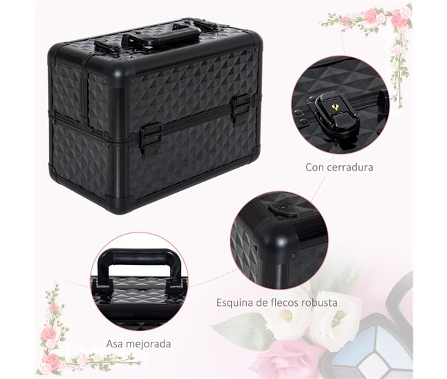 Estuche de Maquillaje Plástico, MDF, metal y aluminio HOMCOM Negro