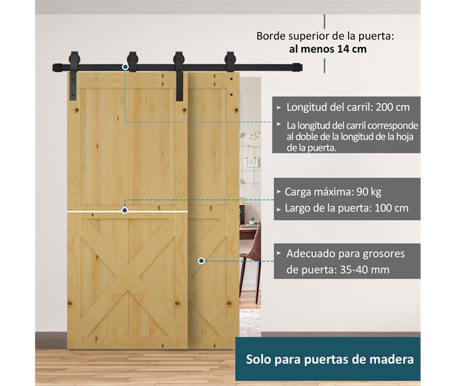 Juego de Herrajes para Puerta Corredera acero al carbono HOMCOM 200 Negro