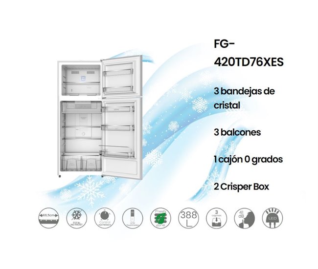 Frigorifico Dos Puertas Infiniton FG-420TD76XES, 388 l Inox