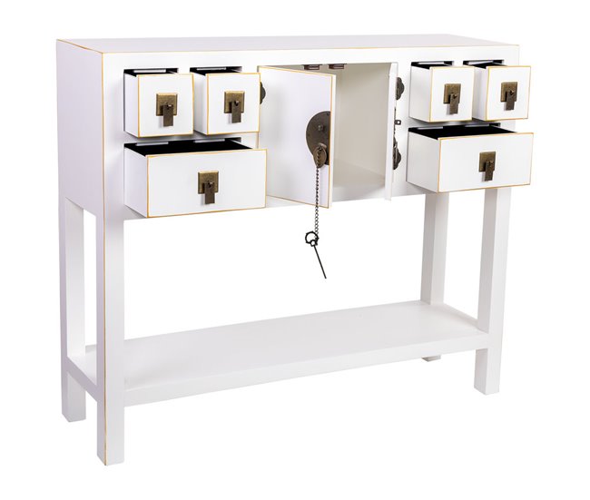Aparador de madera de 6 cajones y 2 puertas Blanco