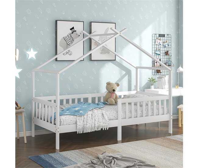 Cama cabaña infantil de madera maciza Blanco