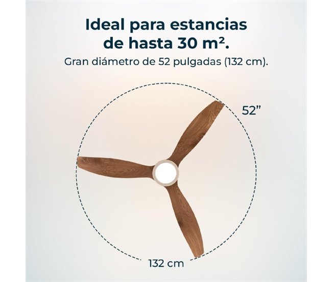 Cecotec Ventilador de techo con luz EnergySilence Aero 5295 GoldW Blanco/ Madera