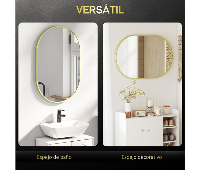 Espejo de Baño Vidrio, Aleación de Aluminio HOMCOM, hogar - baño Dorado
