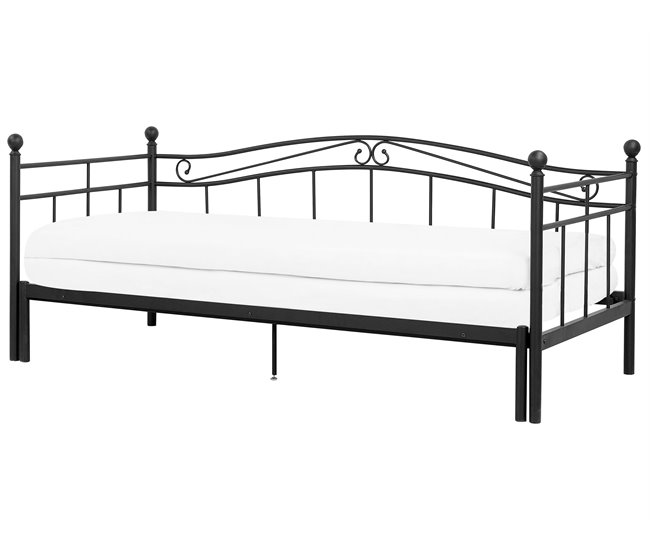 Beliani Cama con somier Metal TULLE 102x209 Negro