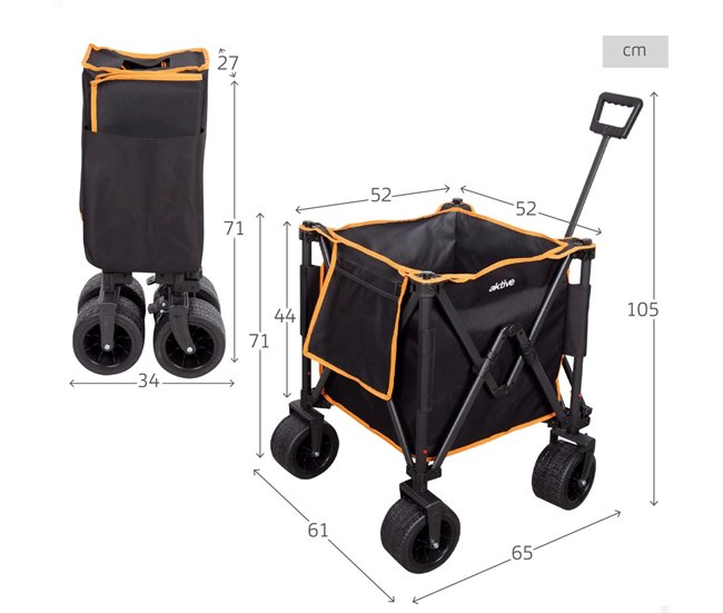 Aktive Carro playa plegable c/ruedas grandes 360º Negro