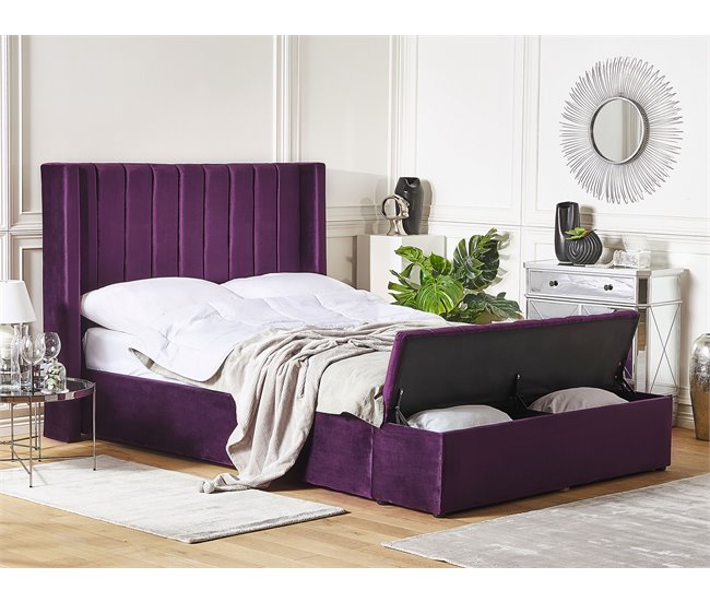 Beliani Cama con somier Terciopelo NOYERS 170x247 Azul Marino