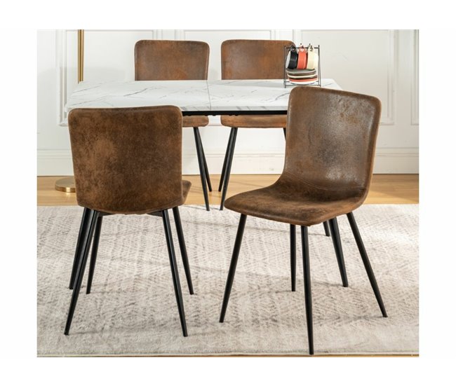 Conjunto de mesa efecto mármol y 4 sillas escandinavas retro Marron