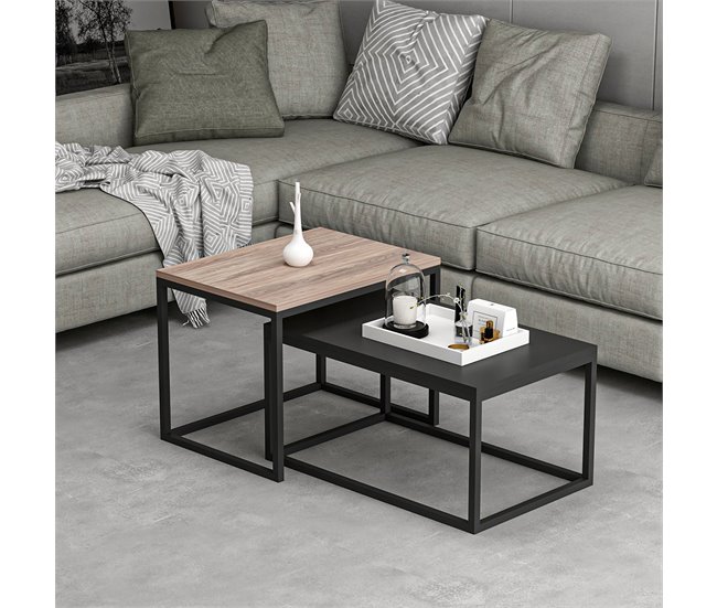 Set de 2 Mesas de Centro Nido Aabenraa metal/aglomerado 72x45 Roble