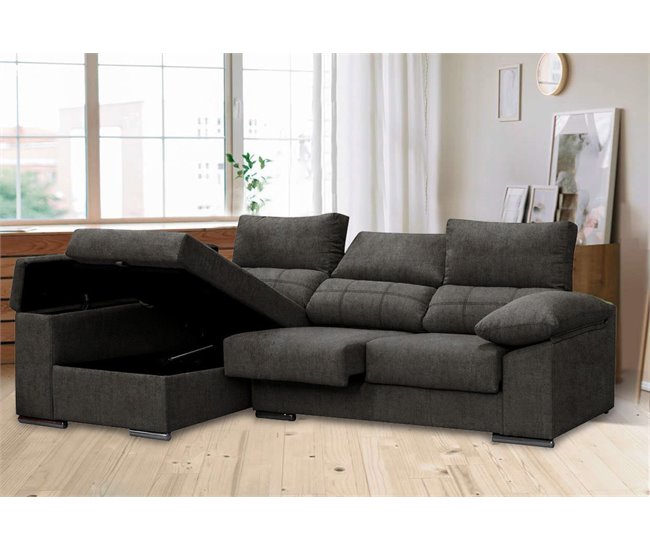Sofa Chaise Longue Reclinable, con Arcon Antracita