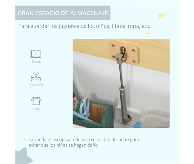 Baúl de Juguetes para Niños MDF, Madera de Pino HOMCOM Blanco