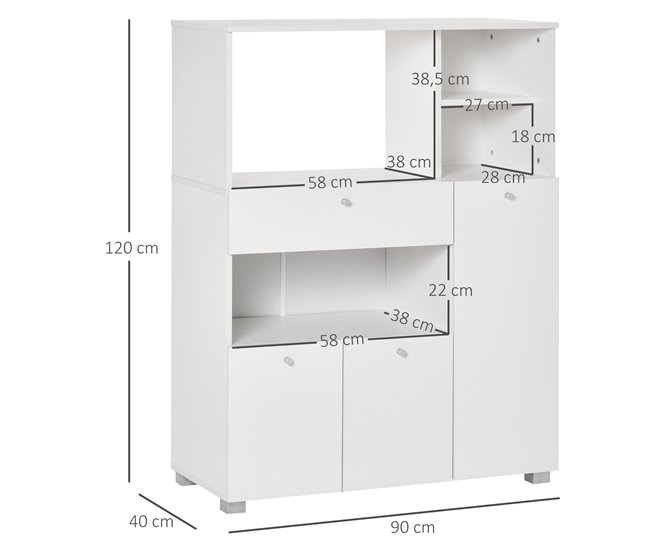 Aparador Auxiliar para Microondas Melamina de Madera HOMCOM 90 Blanco