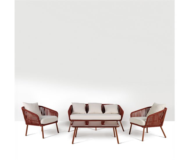 Set de jardín DALI con mesa baja, 1 sofá y 2 sillones Rojo