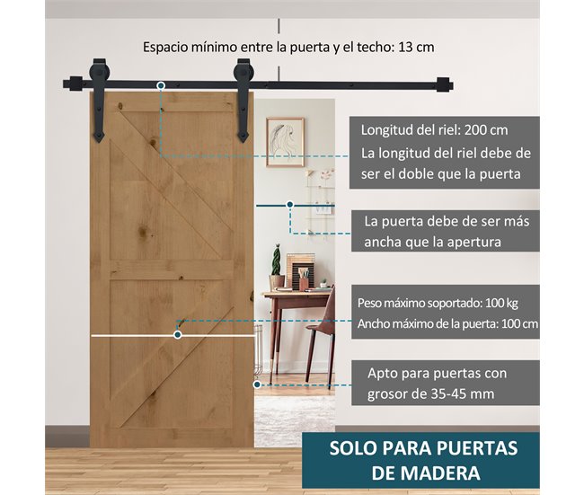 Herraje para Puerta Corredera Acero al Carbono HOMCOM 200 Negro