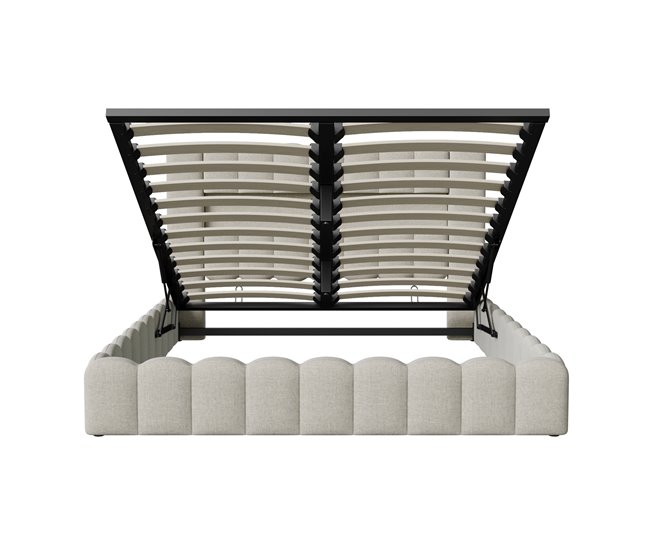 Cama con cabecero LED, cama acolchada con almacenaje 153x220 Beige
