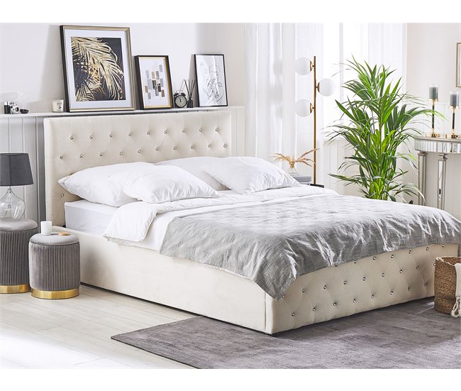 Beliani Cama con somier Terciopelo AMIENS 151x217 Beige