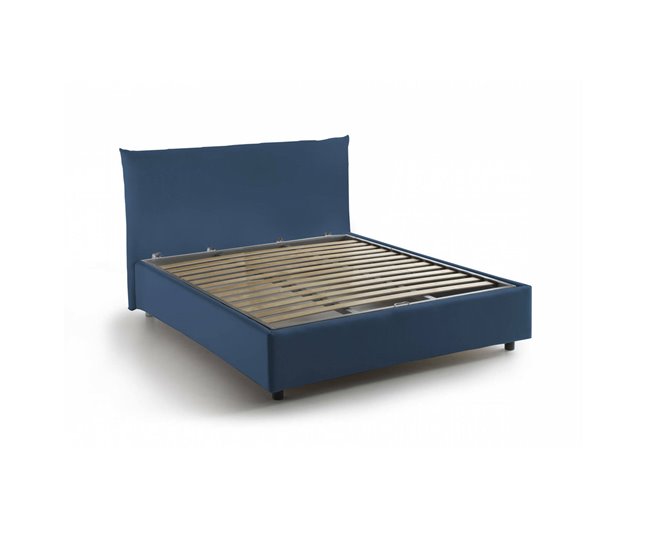 Cama plaza y media en tela Azul Marino