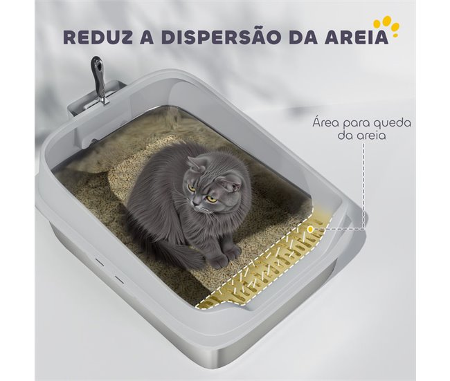 Arenero para Gatos Acero Inoxidable, PP PawHut Gris