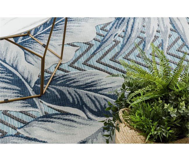 Alfombra Estructural BOTANIC 65242 Plumas, zigzag 196x290 Azul