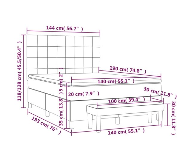 Cama box spring 140x190 Gris