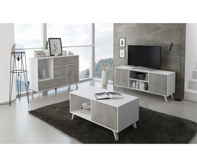 Mesa de Centro para Salón WIND 92x50 Blanco/ Gris