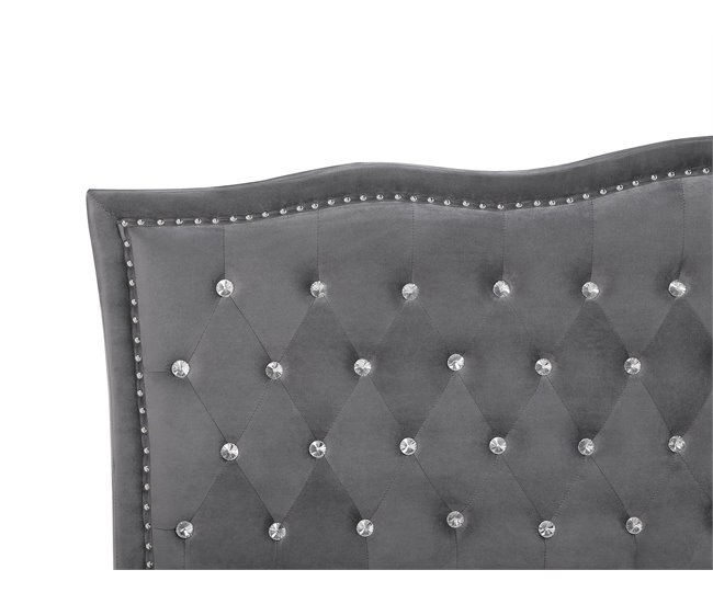 Beliani Cama con somier Terciopelo METZ 168x217 Gris Oscuro