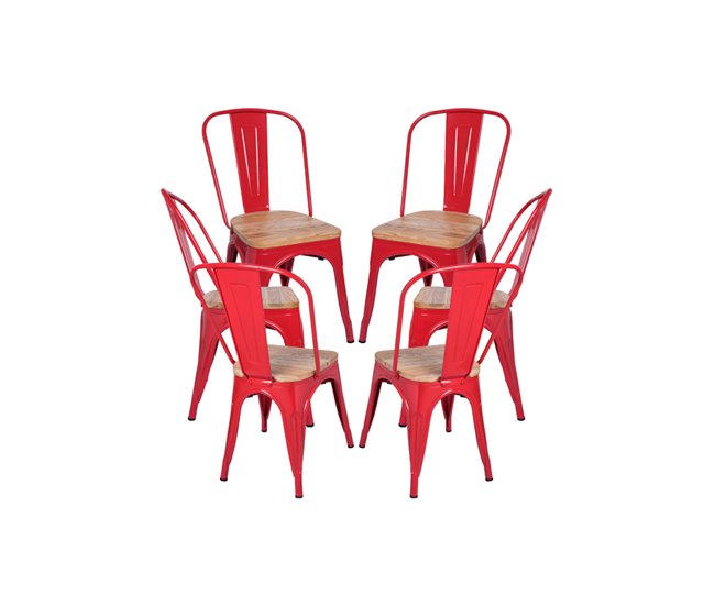 Pack 6 Sillas Torix Madera Natural Rojo
