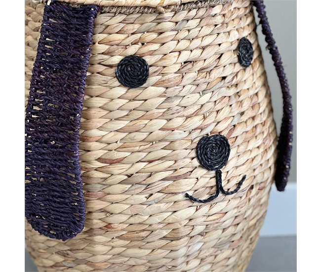 Cesta de almacenaje en jacinto de agua, en forma de perro Beige