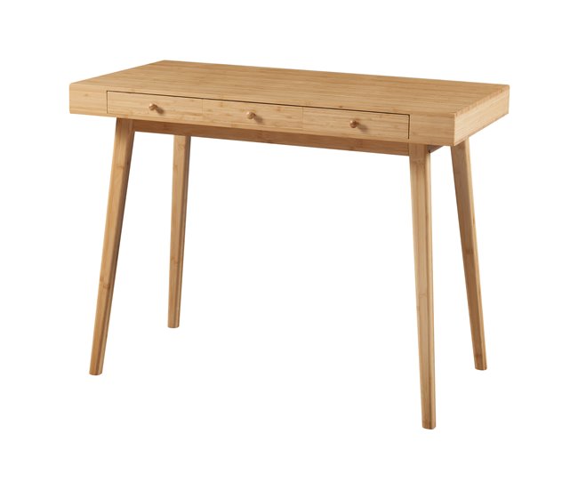 Conforama Escritorio Hässleholm con 3 cajones bambú 100x50x75cm - Natural [en.casa]