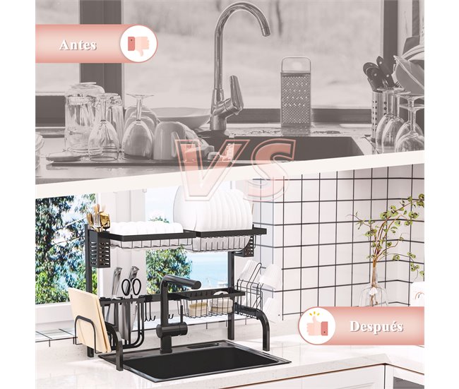 Escurridor de Platos Acero HOMCOM, hogar - cocina Negro