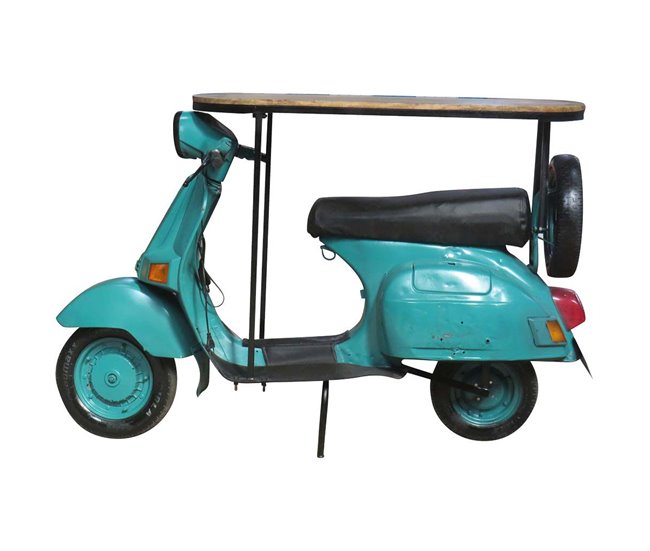 Barra botellero moto vespa de metal y madera Azul