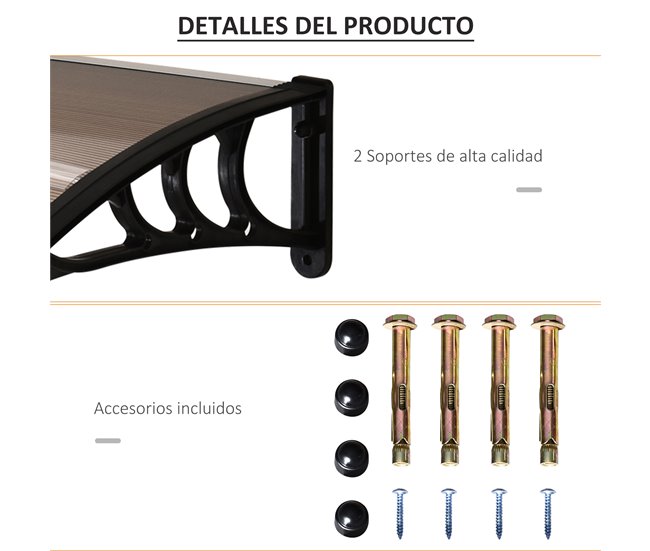 Tejadillo de Protección Aleación de Aluminio, PP Outsunny 100x75 Marron