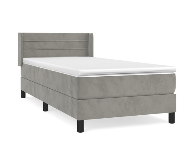 Conforama Cama box spring con colchón terciopelo gris claro 90x190 cm Rayas horizontales