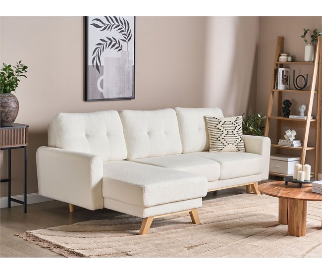 Beliani Sofá esquinero Bouclé SIRO Blanco/ Beige