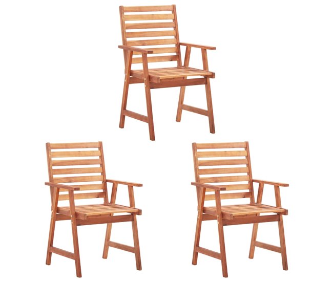 3 Sillas comedor de jardín de madera maciza acacia con cojines Antracita