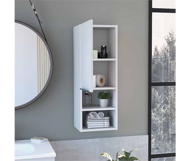 Armario de Pared baño Mila en melamina con una puerta y 4 estantes Blanco