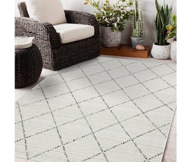 Alfombra de cuerda sisal COLOR Rombos Cuadrados 140x200 Gris