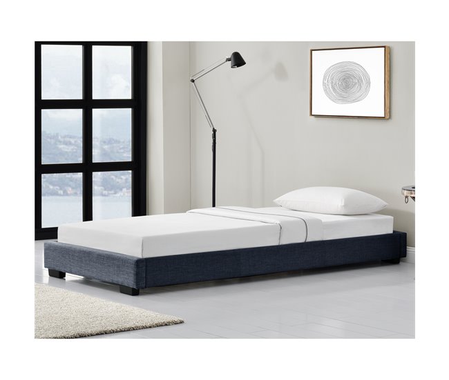 Corium Cama individual con somier tapizado en lienzo / MDF 96x214 Blanco/ Beige