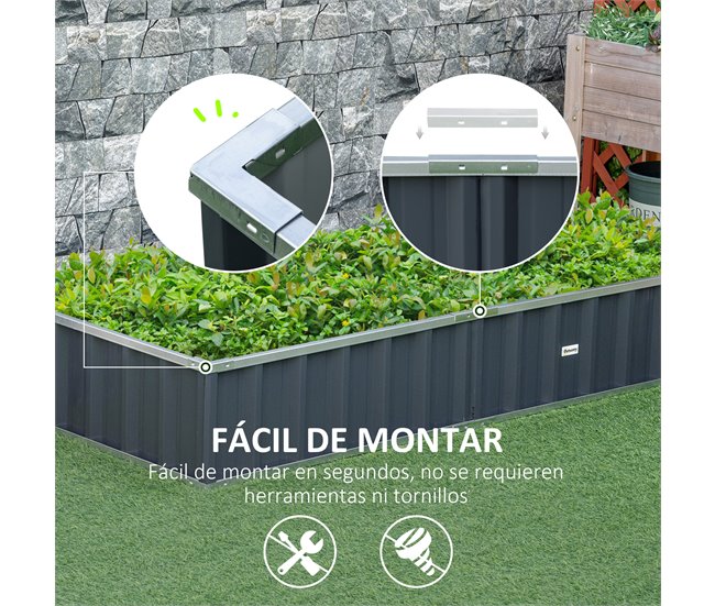 Arriate de Jardín Acero Outsunny, terraza y jardín - jardinería Gris