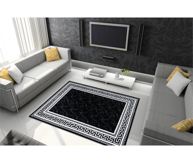 Alfombra GLOSS moderno 2813 87 elegante marco griego 160x220 Negro