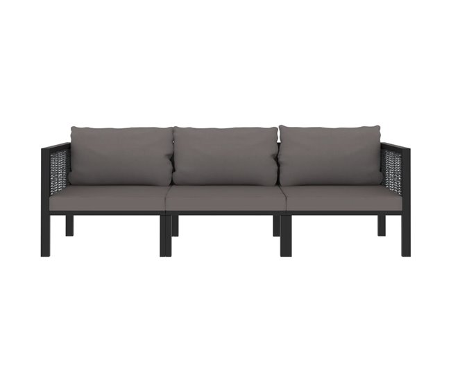 Sofá de 3 plazas con cojines ratán sintético Antracita