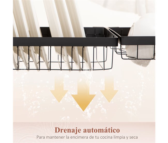 Escurridor de Platos Acero HOMCOM, hogar - cocina Negro