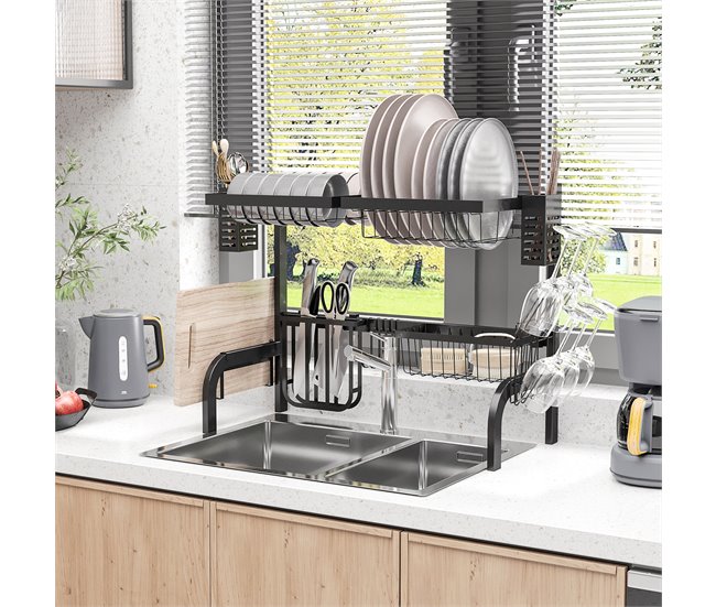 Escurridor de Platos Acero HOMCOM, hogar - cocina Negro