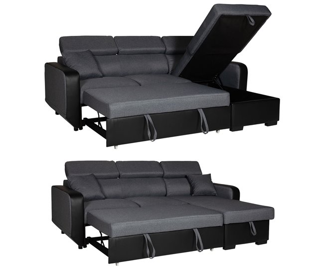 Sofá cama esquinero de 3 plazas WARREN Negro